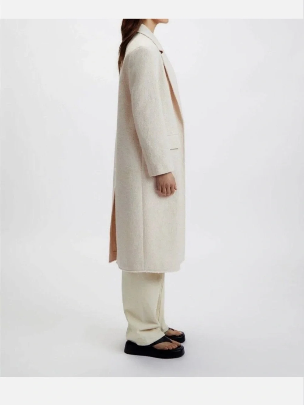 Zara Rustic Long Textured Coat Ecru Ivory - Picture 14 of 16